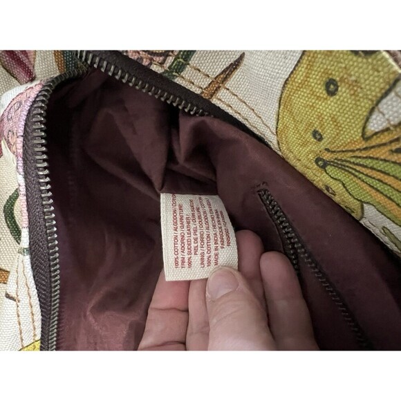 Lucky Brand Vtg Canvas Suede Tote Shoulder Bag Hummingbird Boho Satchel - Picture 6 of 9
